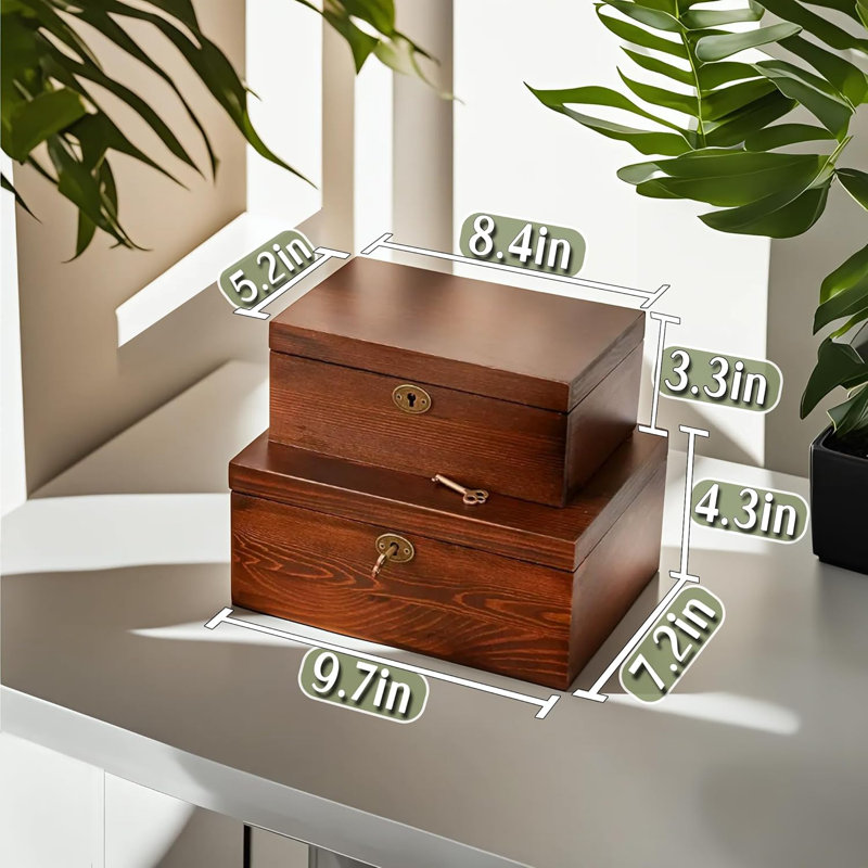 Boîte en bois avec couvercle à charnières - paquet de 2 - coffre décoratif et verrouillable rétro - pour souvenirs