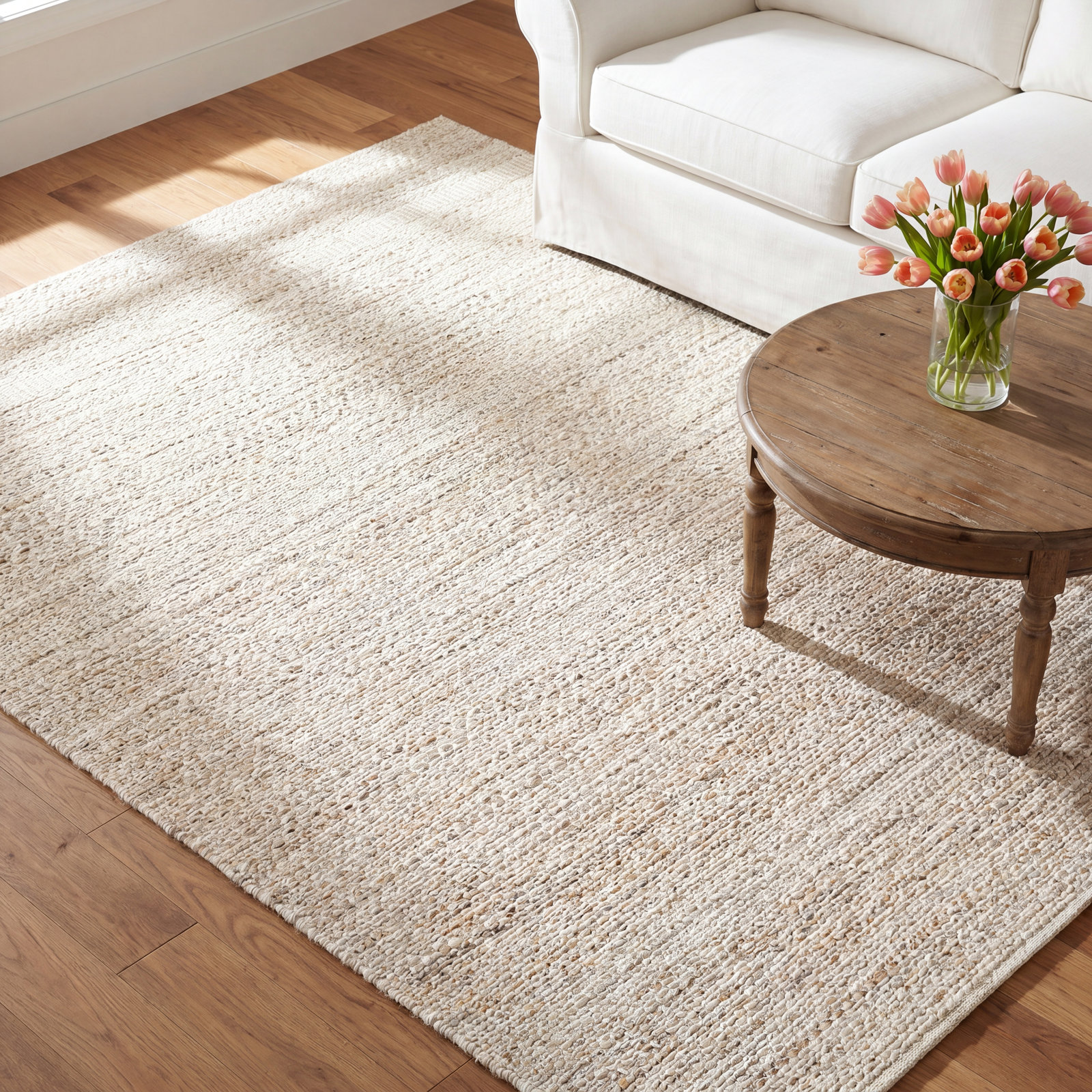 Lavande Wool Area Rug in Beige, Rectangle 8'10" x 12'