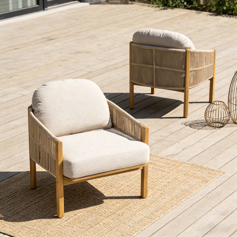Outdoor Wood Club Chair, Beige-Quantity 2