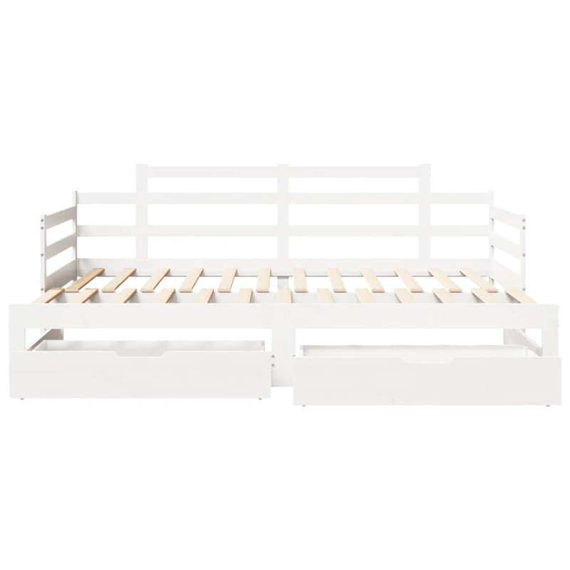 Rhania Solid Wood with Trundle, White, European Single (90 x 200cm)
