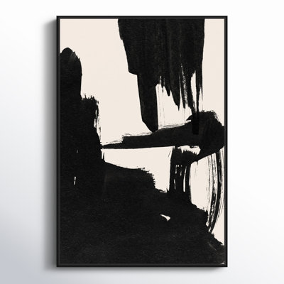 Abstract Black and White Brush Stroke Print