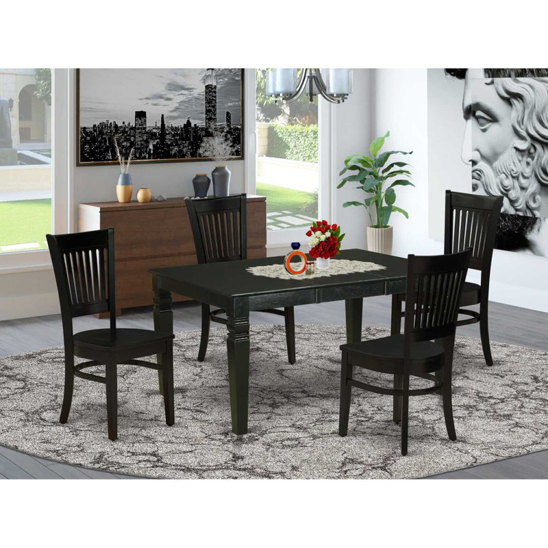Ensemble de table de salle à manger Verlene Butterfly Leaf, Noir, Cinq articles : 1 table, 4 chaises