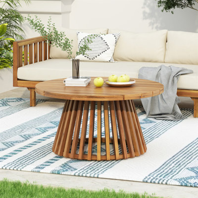 Table basse d'extérieur en bois d'acacia pour le patio, table basse ronde pour la cour arrière, pelouse, balcon, finition teck