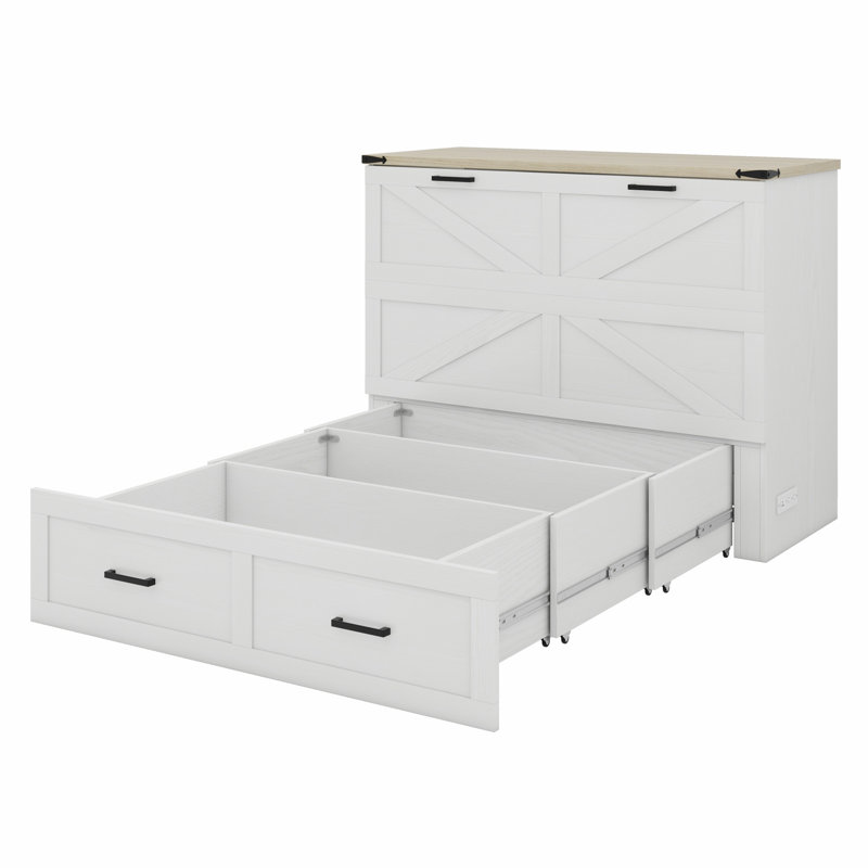 Lit escamotable avec lit plateforme escamotable et grand tiroir de rangement Murphy, Blanc