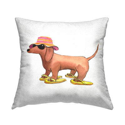 Beach Dog Flip Flops Outdoor Printed Pillow by Geoff Allen