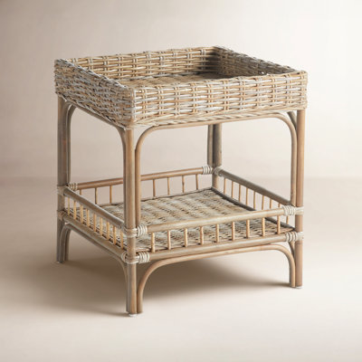 Raye Kubu Rattan Woven Tray-Top Side Table 25 in.