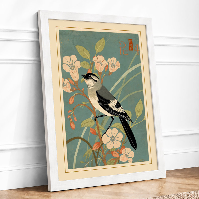 Bird Among Blossoms Japandi - Print, A4 - 29.7 x 21.0 cm, White