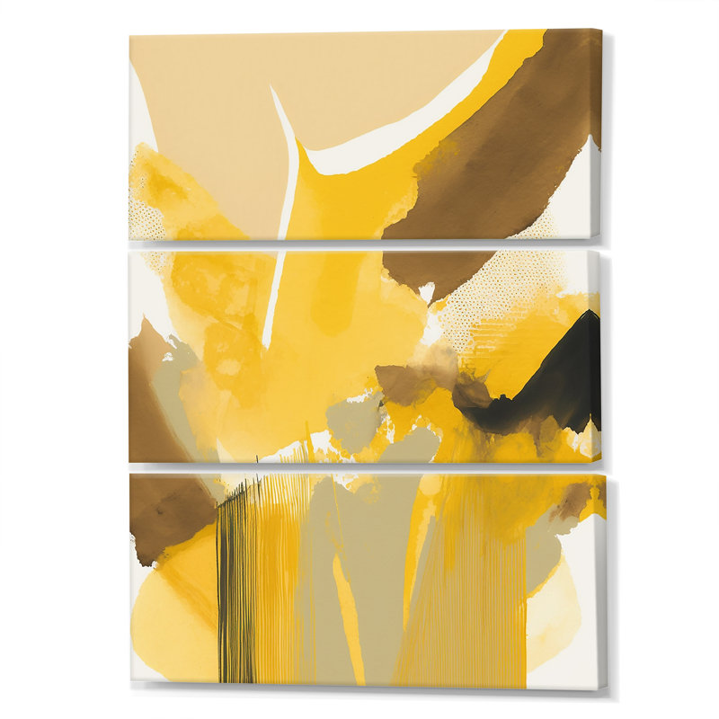 Moutarde jaune rétro I - ensemble abstrait d'art sur toile à encre liquide abstraite, H 36 po x l 28 po x P 1 po