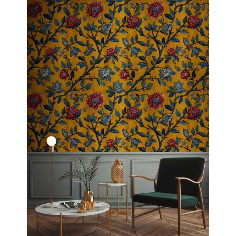 Papier peint floral jaune Botanical