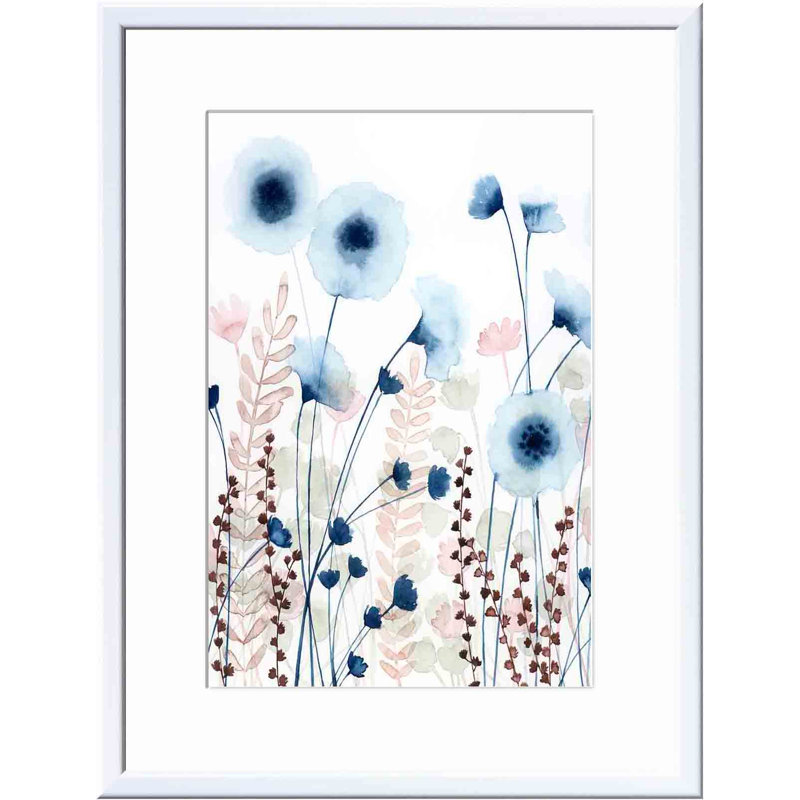 «Sweet Flower Field II» par Grace Popp - peinture encadrée, H 12 po x l 18 po, Blanc