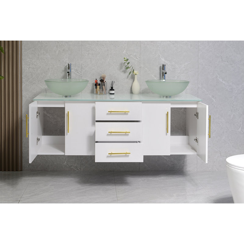 Ensemble de meuble-lavabo mural double, Blanc