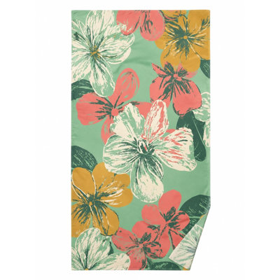 Serviette de plage personnalisée rétro à motif floral avec nom, en microfibre antisable, 127 x 152 cm