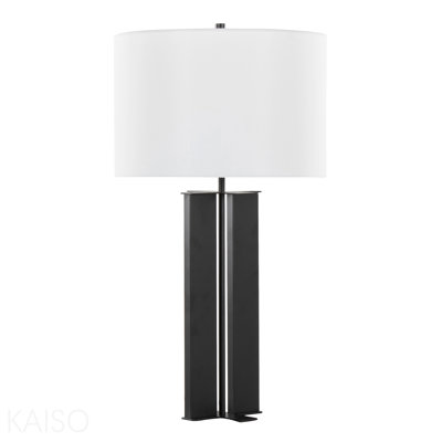 Lampe de table contemporaine 28 "en métal noir et lin blanc