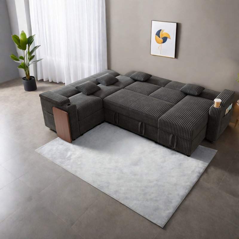 Sleeper Sofas With Storage, 100 Inch Corduroy Modern Home Sectional