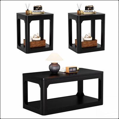 Ensemble de 3 tables basses de salon modernes avec beaucoup de rangement et des bords arrondis lisses, pour divers espaces