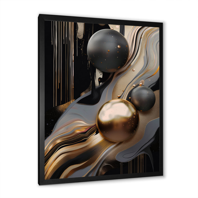 Or et marbre noir mirage I - art mural abstrait en marbre, Impression noire sur toile encadrée, H 20 po x l 12 po x P 1 po