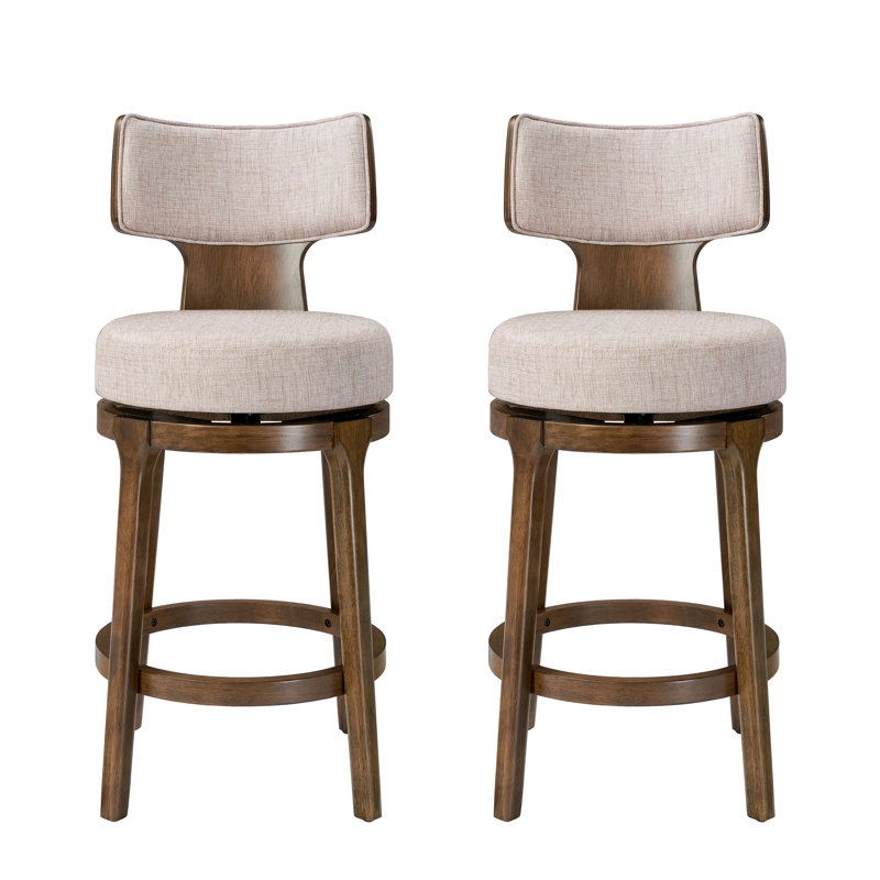 Tabouret de bar pivotant Nellis, hauteur du siège 67,2 cm (26,46 po), style moderne du milieu du siècle, revêtement rembourré et structure en bois d'hévéa massif, idéal pour les îlots de cuisine.