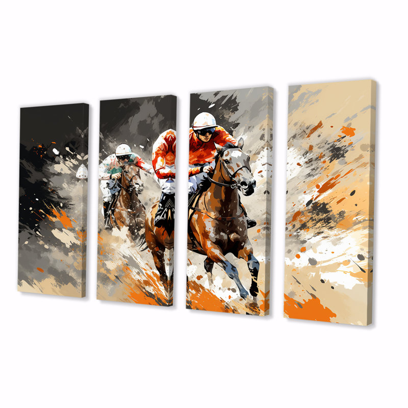 Brown Horse Racing Frenzy - ensemble de décorations murales 4 pièces, H 28 po x l 48 po