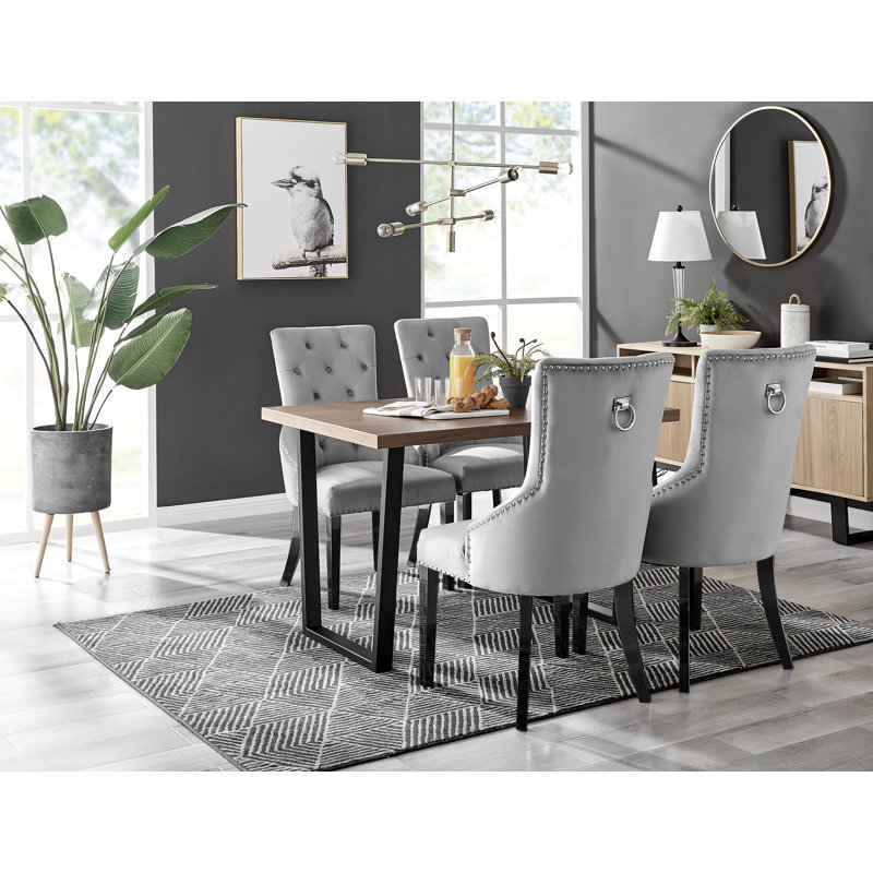 Edzard Dining Table Chrome And White Marble Effect With 4 Luxury Velvet Dining Chairs