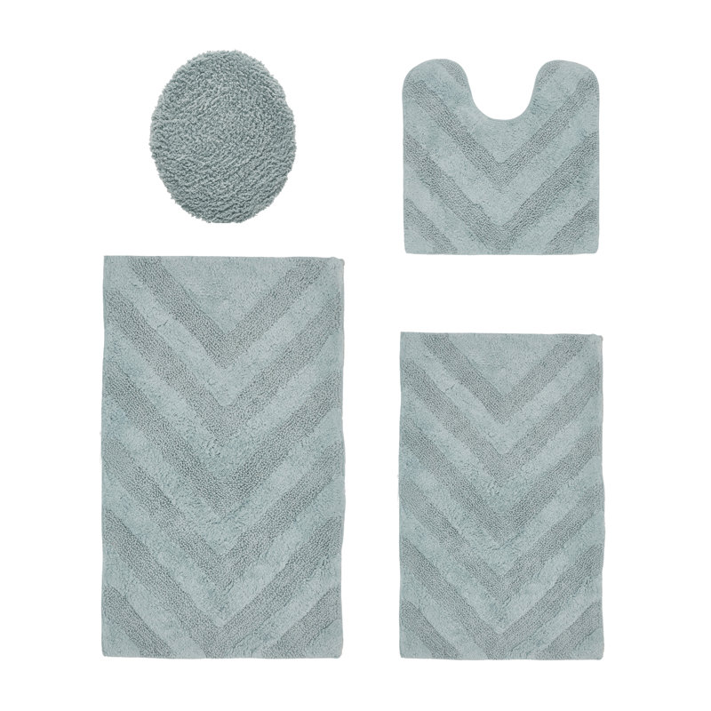 Hugo Premium 100% Cotton 2370 GSM 4-Piece Tufted Bath Rug Set with Non-Slip Spray Latex Backing, OEKO-TEX® Certified, Super Absorbent & Machine Washable, Blue