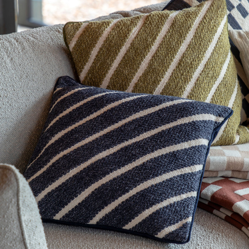 Square Cushion, Feather, Blue Striped