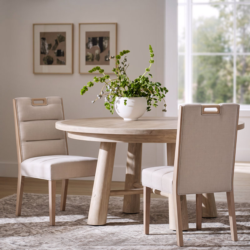 Chaises de salle à manger rembourrées Vertex Mid-Century, 2, Coussin beige / structure naturelle