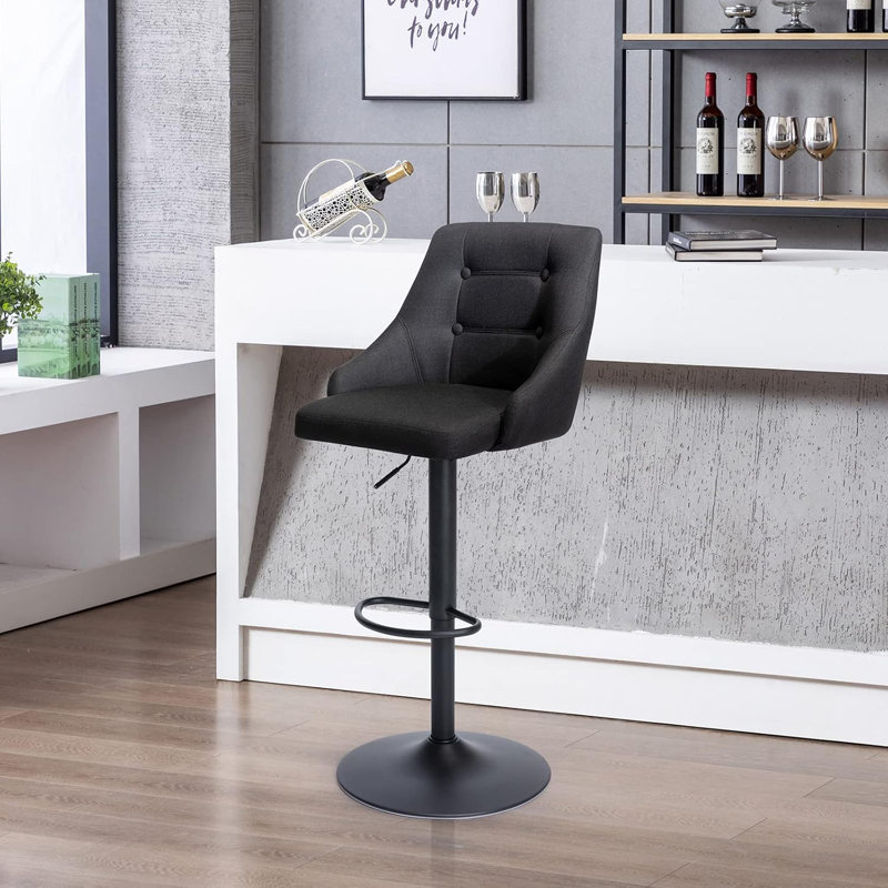 Tabouret de bar pivotant avec dossier, tabouret de bar touffeté en tissu réglable, fauteuil de bar rembourré à hauteur de comptoir pour la cuisine et le café