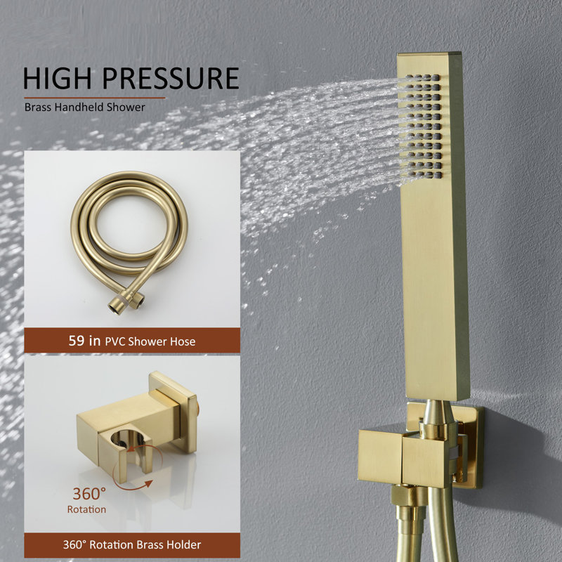 Calder Complete Shower System with Rough in-Valve, PVD Brush Gold