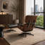 Fauteuil d'appoint rembourré en cuir véritable avec repose-pieds et base en aluminium robuste-1103472148