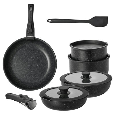 Ensemble 12 pièces de batterie de cuisine en granit antiadhésif, casseroles et poêles pour la maison