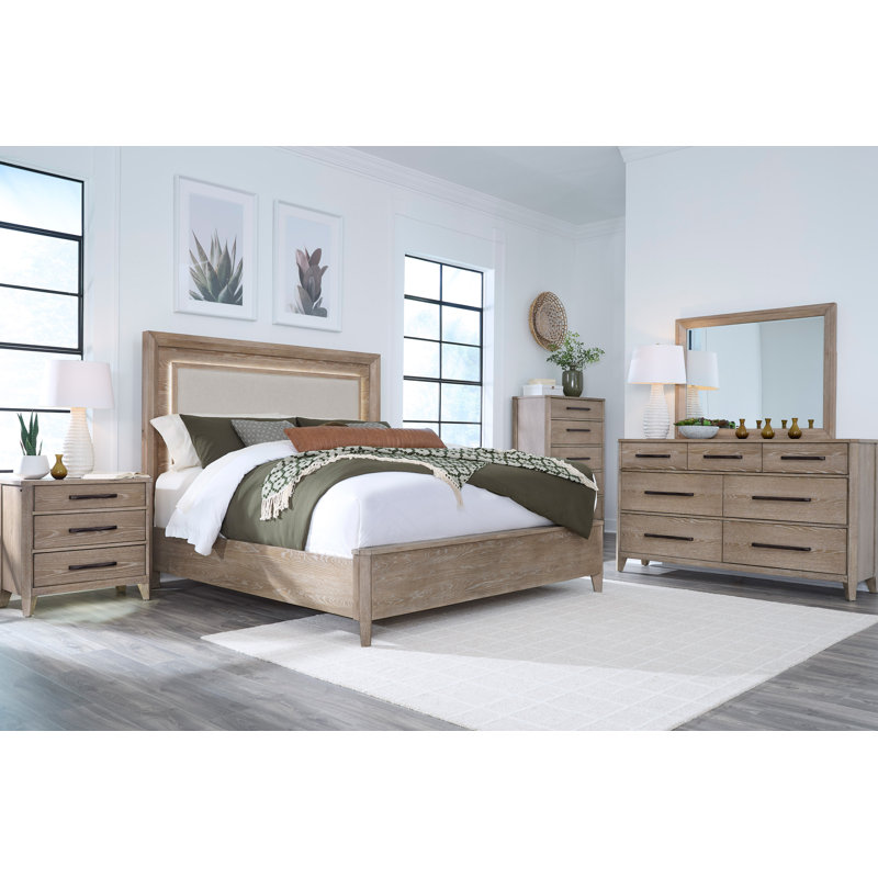 Queen Bed 2 Nightstands Dresser With Mirror & Chest, Queen, 6 Pcs: Bed, 2 Nightstands, Dresser, Mirror, Chest