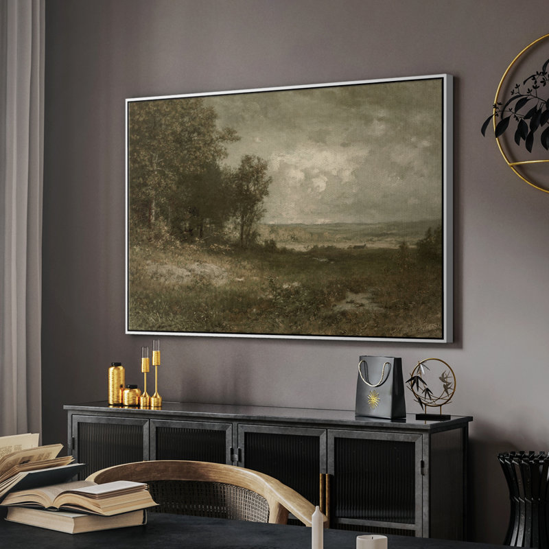 Paysage rétro DCXCV - reproduction de cadre flottant sur toile, Blanc, H 17 po x l 25 po
