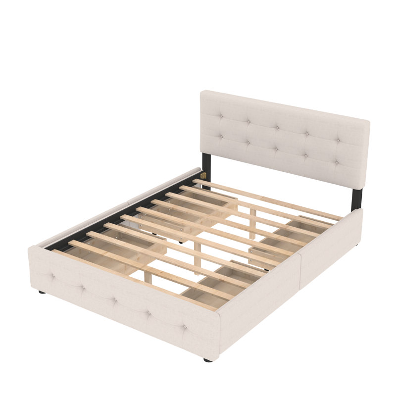 Upholstered Platform Storage Bed, Beige