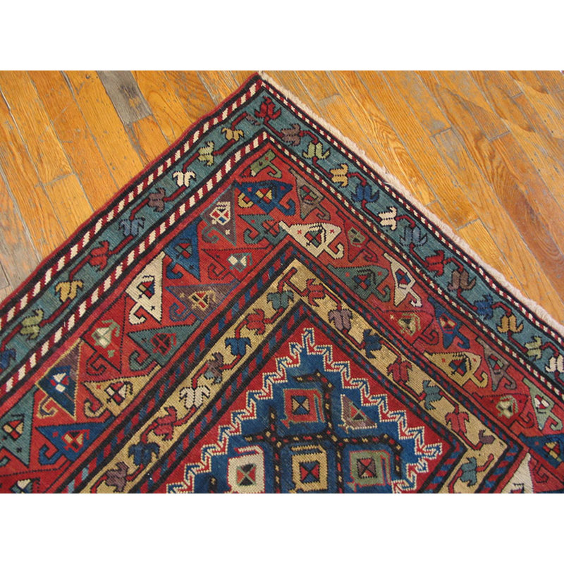Antique Kazak Hallway Runner Wool Blue Rug