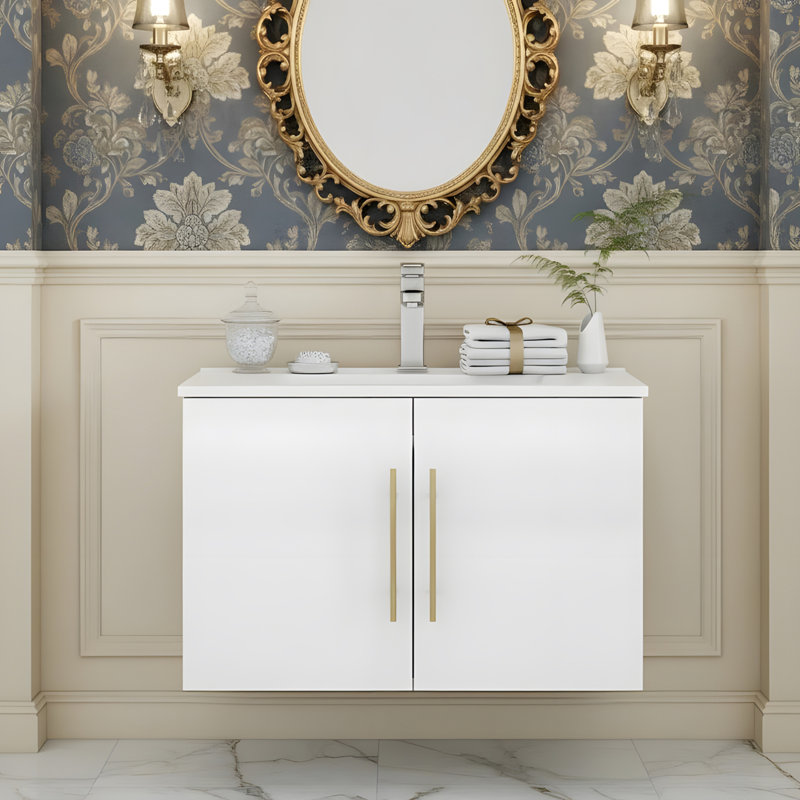 30-inch Wall-Mounted Double-Door Bathroom Vanity, Glossy White