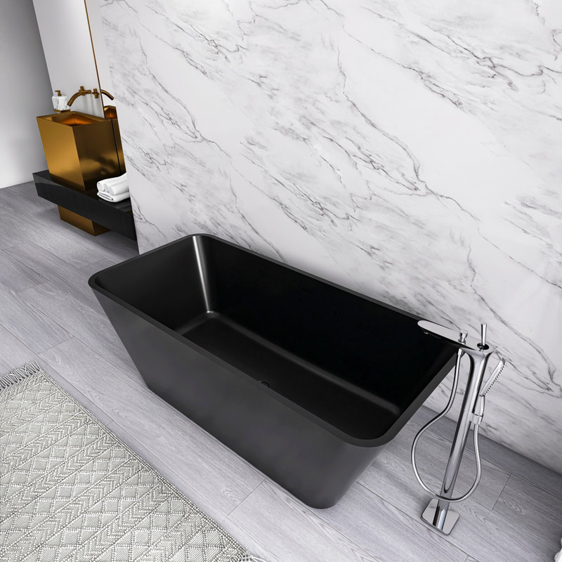 Baignoire de trempage autoportante à surface solide de 67 pouces pour salle de bain, Noir