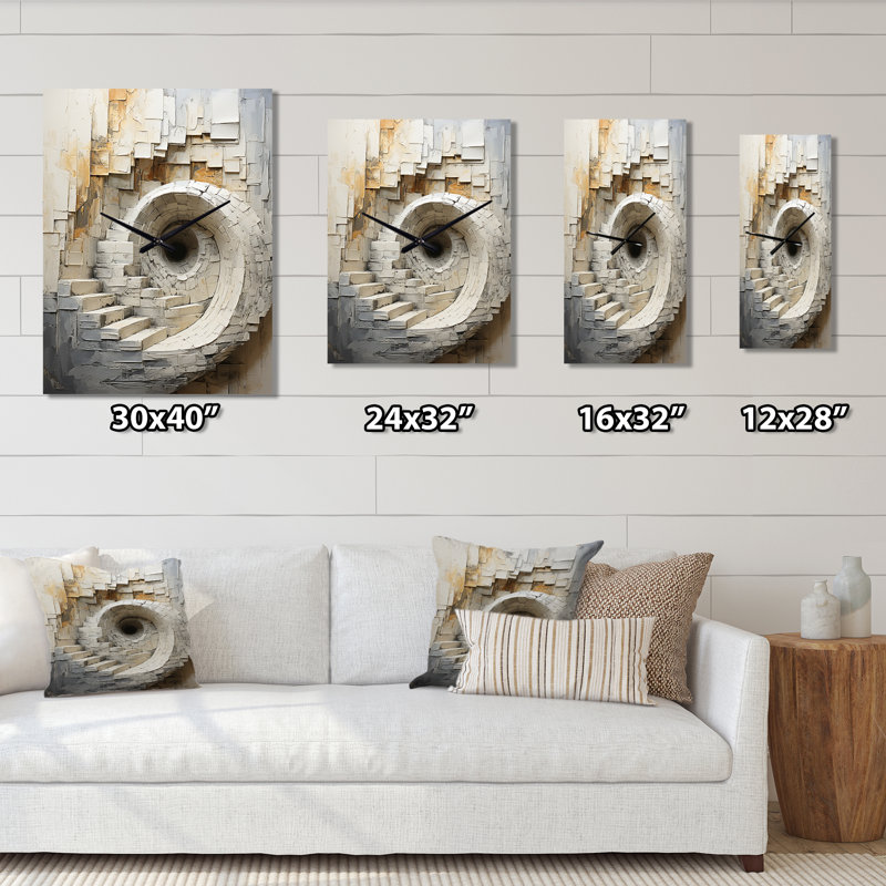 Horloge murale spirale abstraite dorée et blanche, Petit