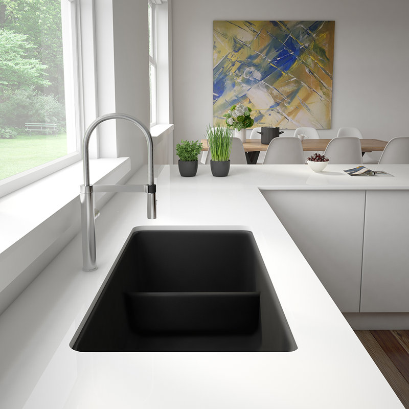 Precis SILGRANIT 33" L x 18" W Double Bowl Undermount Kitchen Sink with Low Divide, White