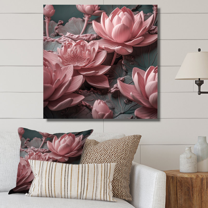 Fleur de lotus rose délicat sur toile, Toile tendue, H 36 po x l 36 po x P 1,5 po