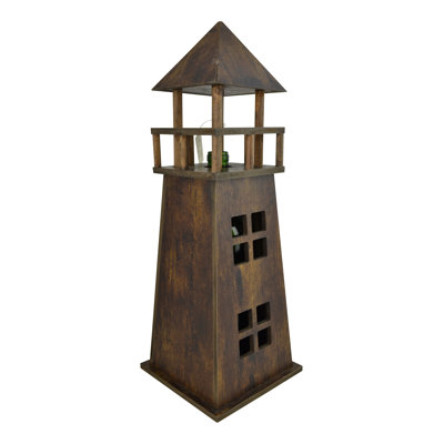 19" Brown Wooden Lighthouse Bottle Holder