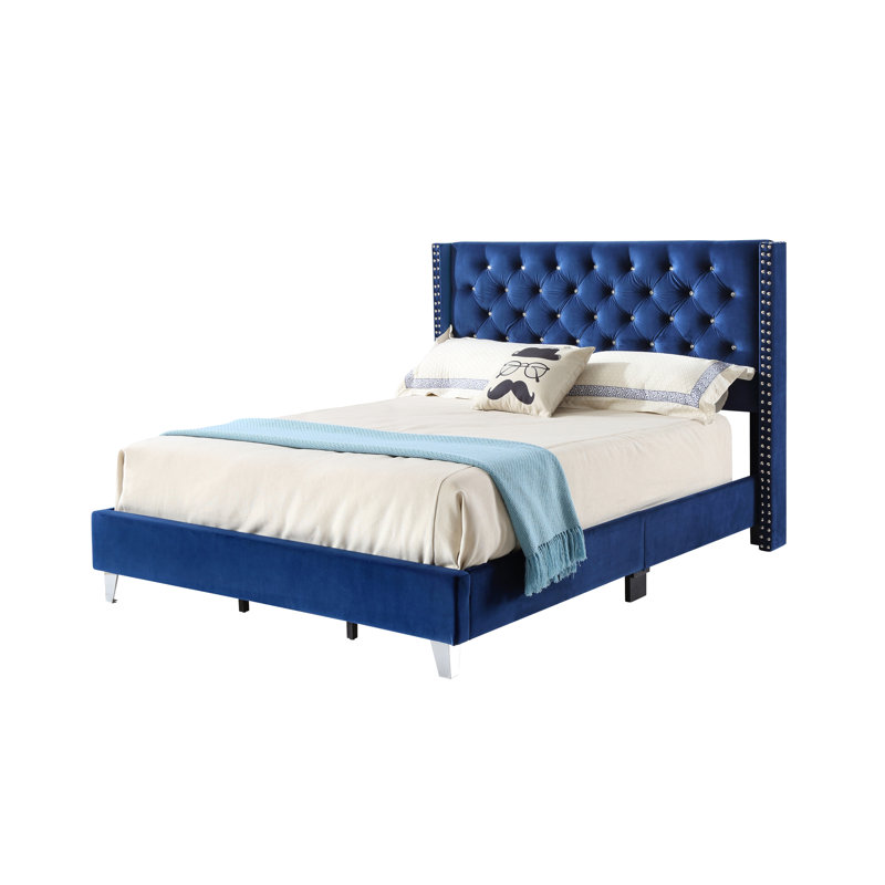 Ashe Upholstered Standard Bed, King, Navy Blue