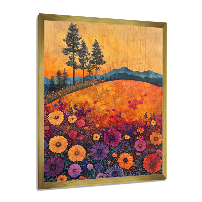 Beames - Art mural floral, H 32 po x l 16 po, Reproduction encadrée d'une seule photo, Doré