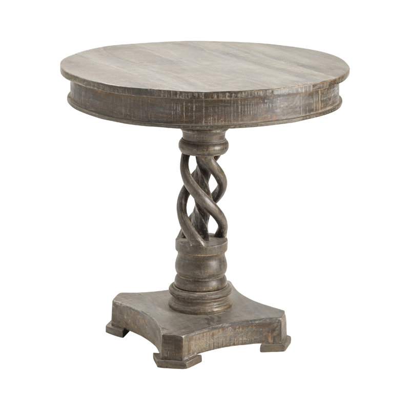 Table d'appoint ronde en bois massif brun délavé blanc