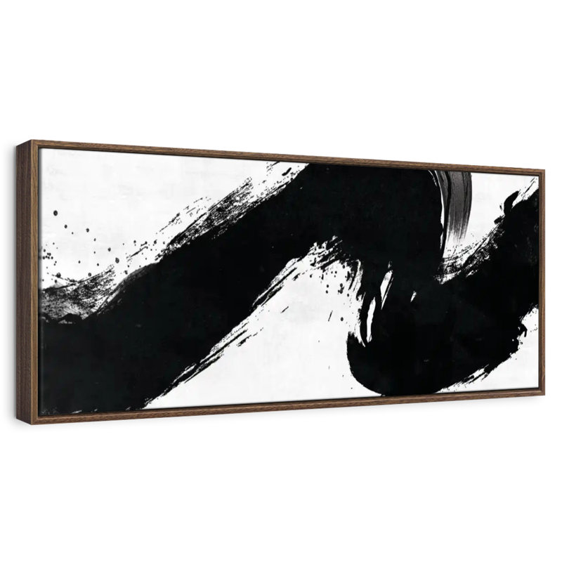 Coup abstrait, 25 po x 9 po, Cadre flottant noyer