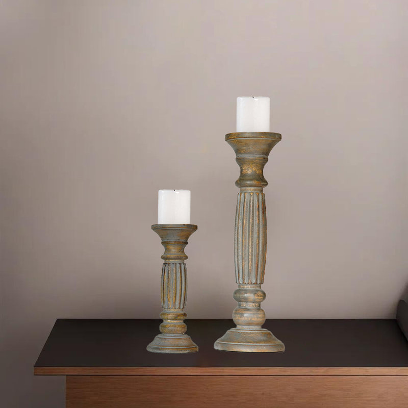 15'' H Wood Tabletop Pillar, Gray Wash