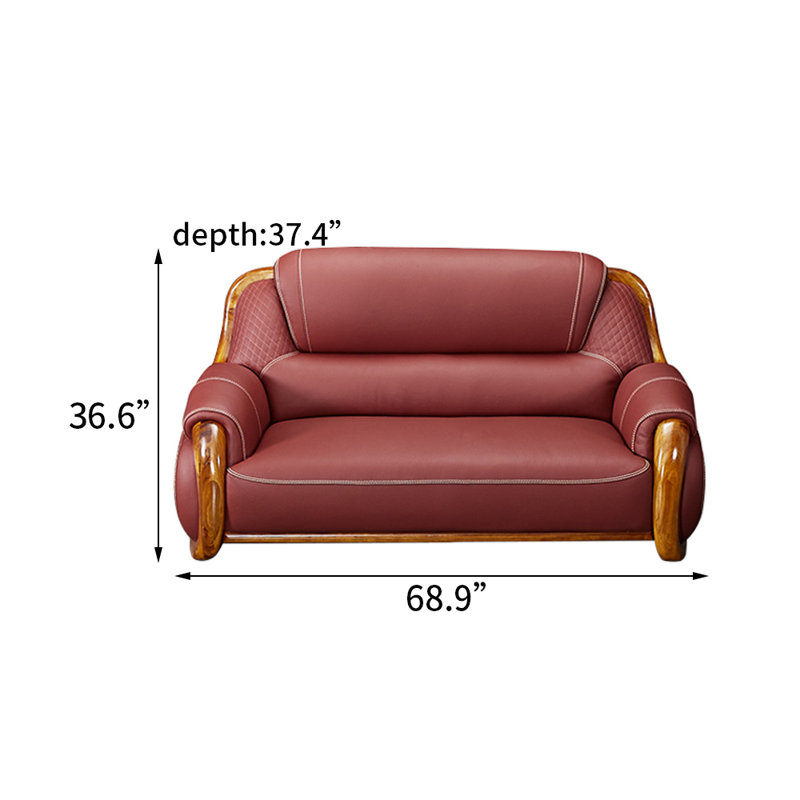Causeuse en cuir véritable européen de style moderne en cuir véritable de 68,9 po