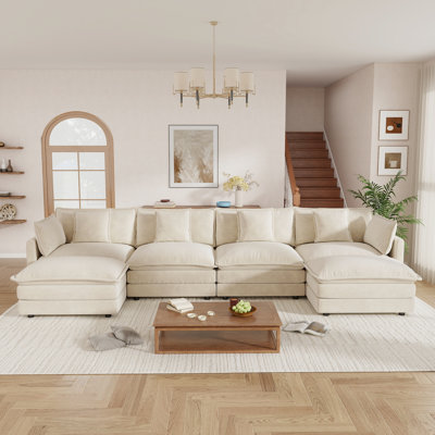 Hibbell Comfort U Shaped Couch With Reversible Chaise, Modular Large U-Shape Sectional Sofa, Double Extra Ottomans