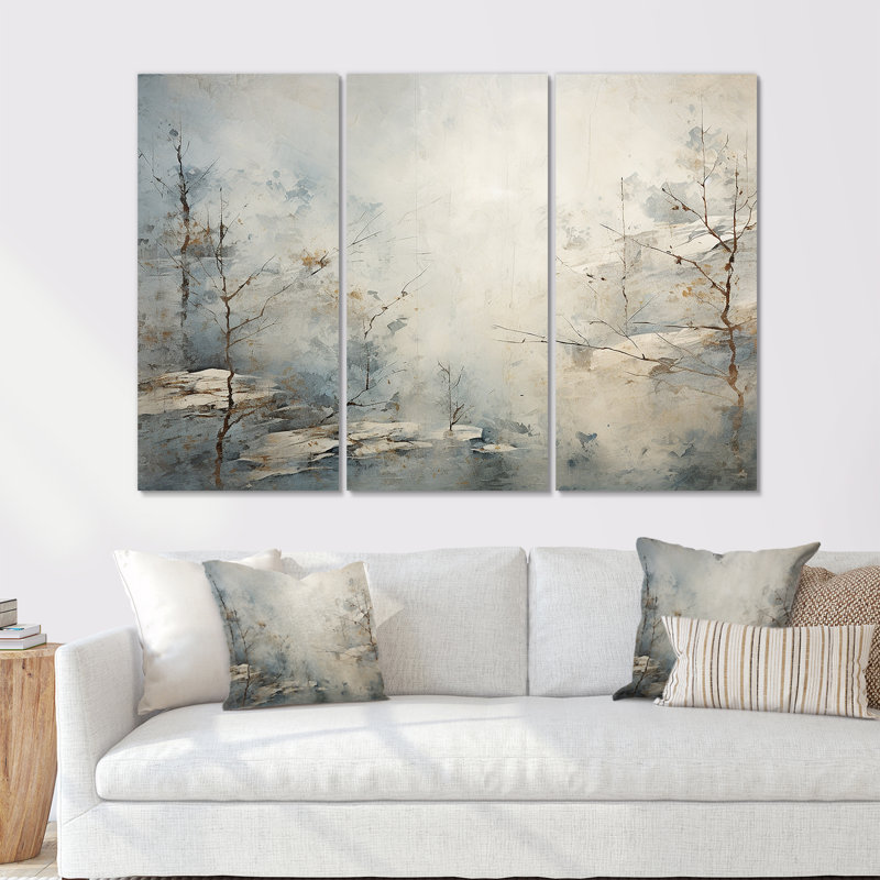 «Moody Minimalisme River Forest - River Decor», ensemble d'art sur toile, Toile tendue, H 40 po x l 60 po x P 1 po