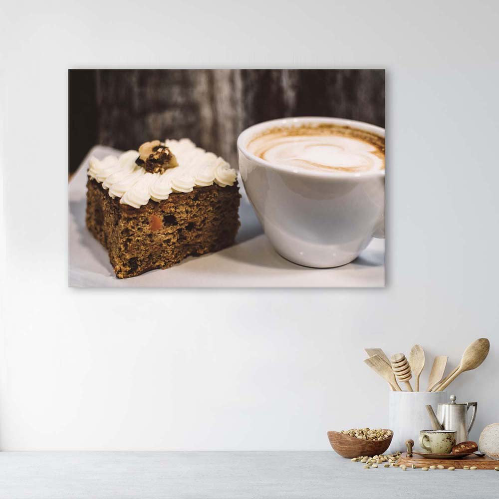 Leinwandbild Kaffee-Cappuccino-Kuchen