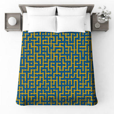 Blue Yellow Maze Quilted Bedspread All Sizes